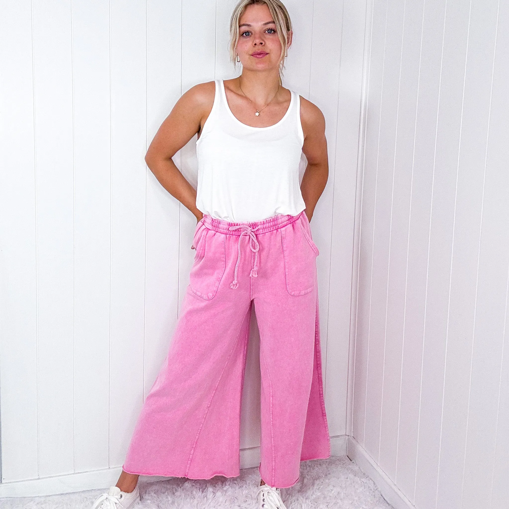 Relax It's Sunday Terry Knit Wide Leg Pull On Pants in 7 Colors