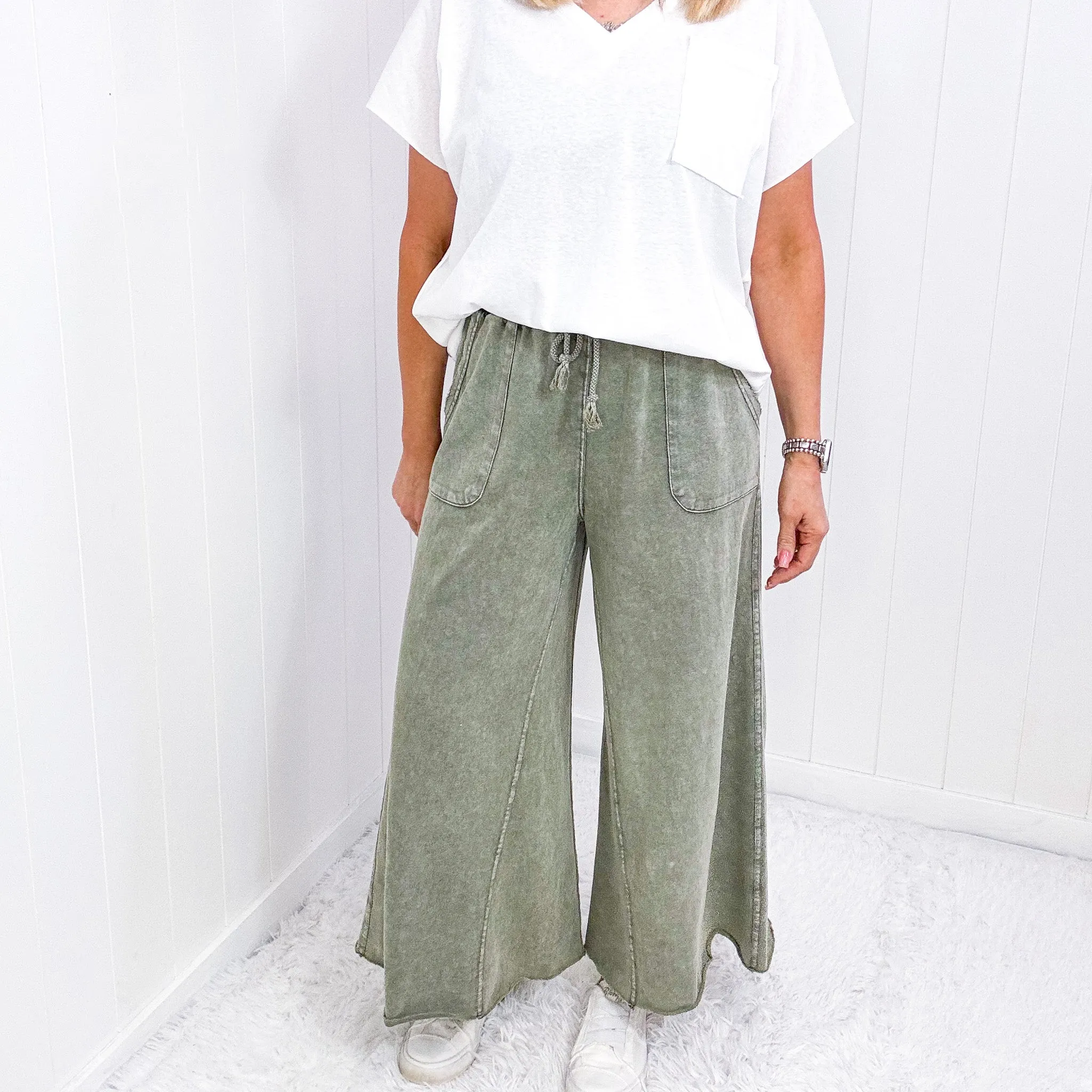 Relax It's Sunday Terry Knit Wide Leg Pull On Pants in 7 Colors