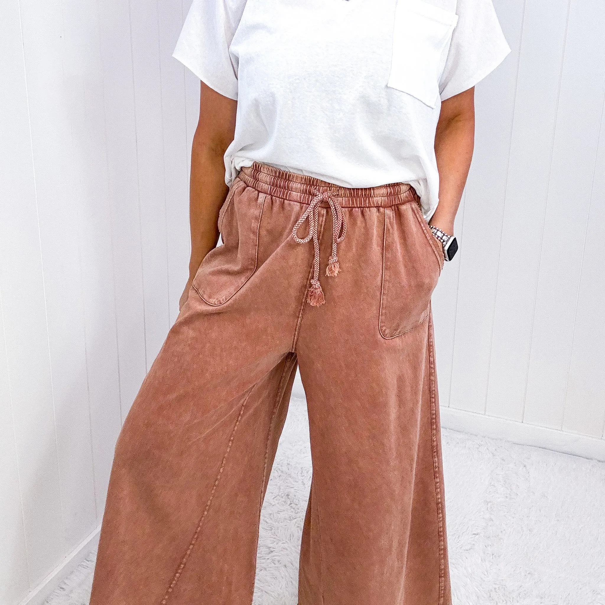 Relax It's Sunday Terry Knit Wide Leg Pull On Pants in 7 Colors