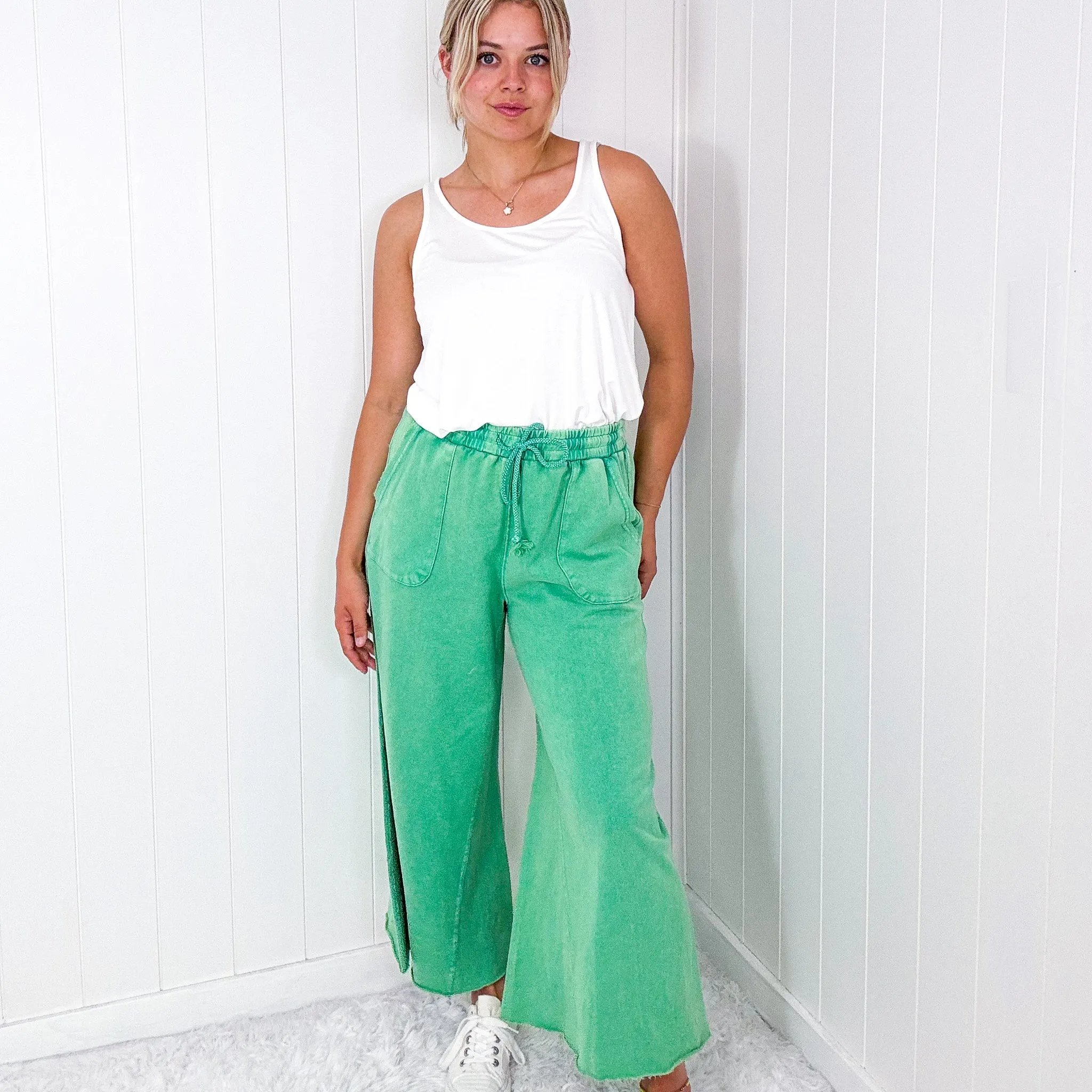 Relax It's Sunday Terry Knit Wide Leg Pull On Pants in 7 Colors