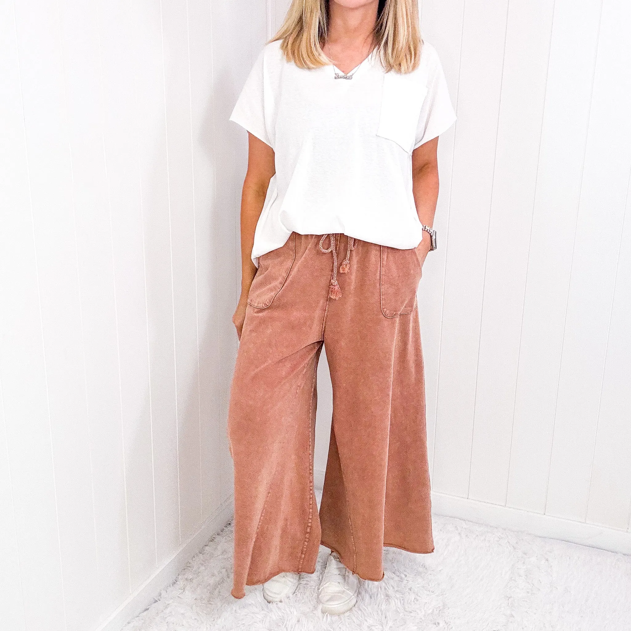 Relax It's Sunday Terry Knit Wide Leg Pull On Pants in 7 Colors