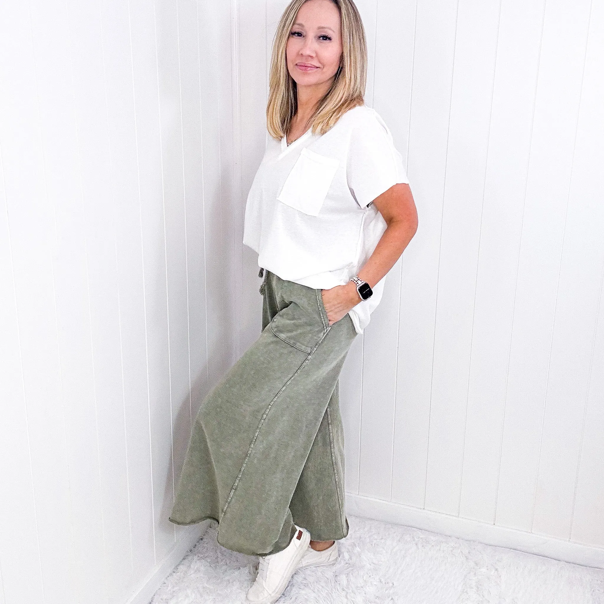 Relax It's Sunday Terry Knit Wide Leg Pull On Pants in 7 Colors