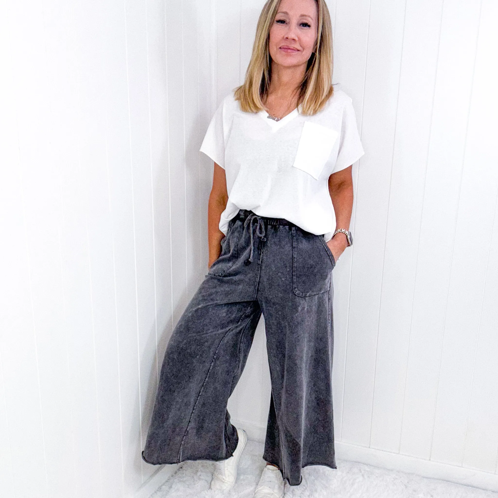 Relax It's Sunday Terry Knit Wide Leg Pull On Pants in 7 Colors