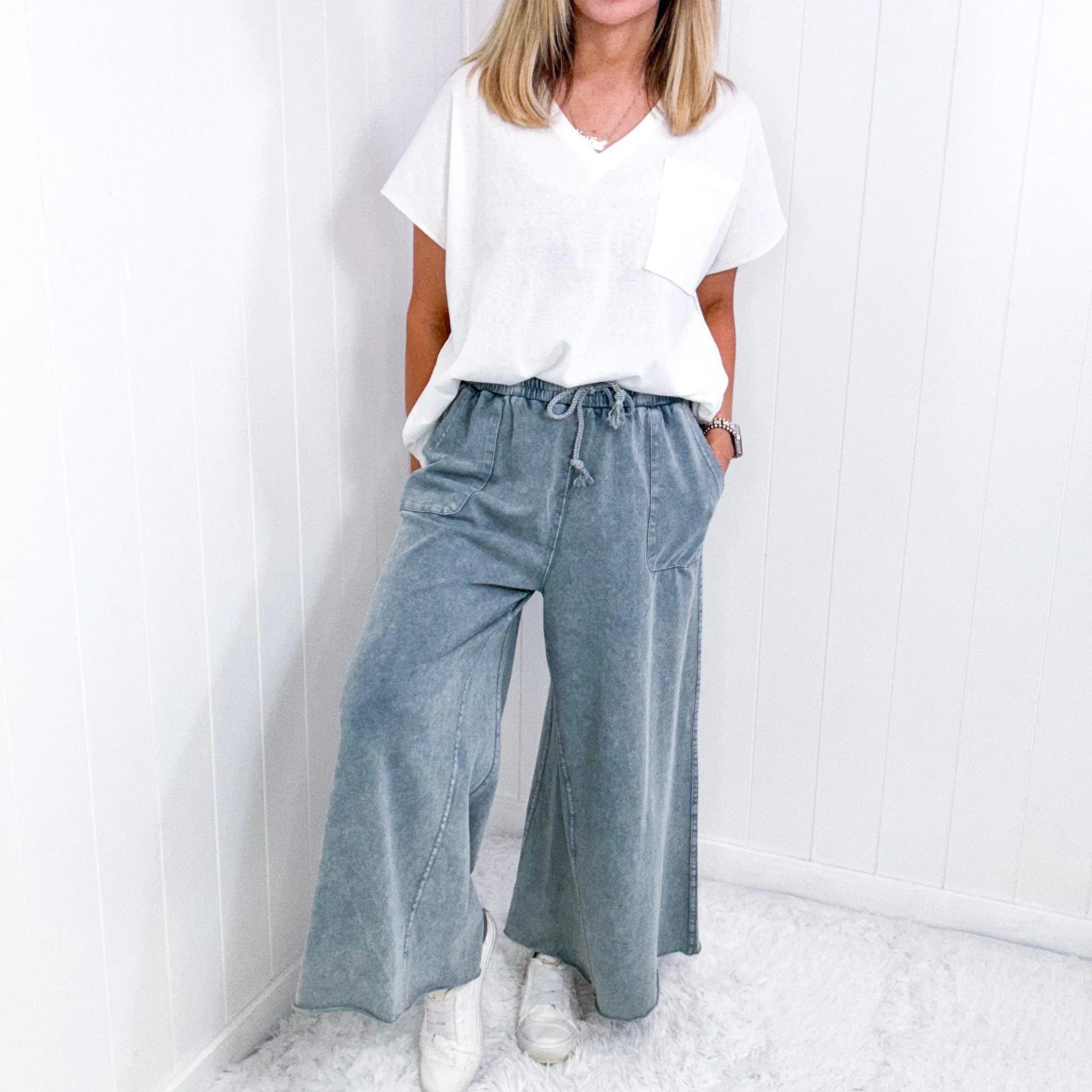Relax It's Sunday Terry Knit Wide Leg Pull On Pants in 7 Colors