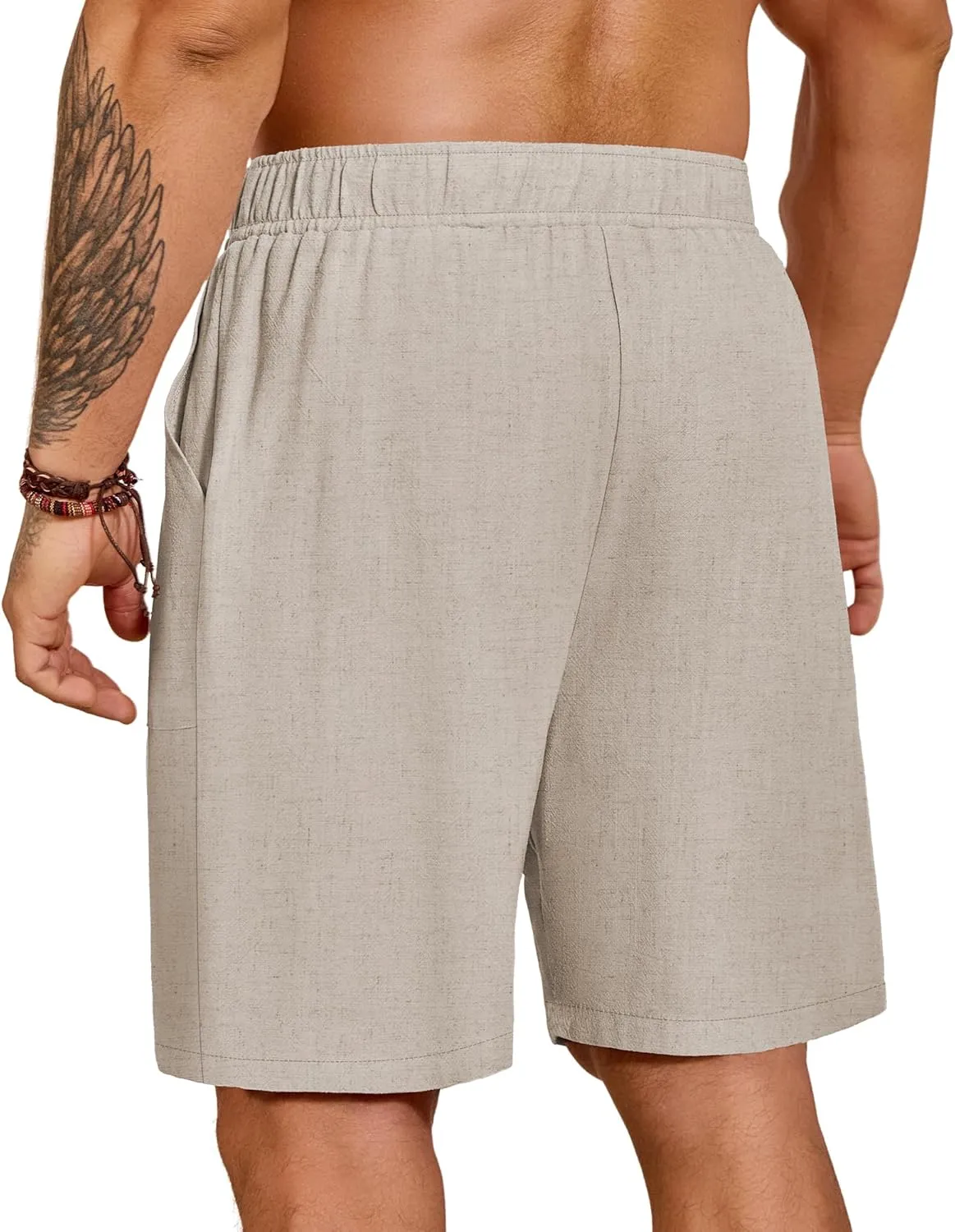 Riyiper 2 Pack Men's Big and Tall Linen Shorts, Drawstring Casual Shorts with Pockets Elastic Waist Beach Summer Shorts