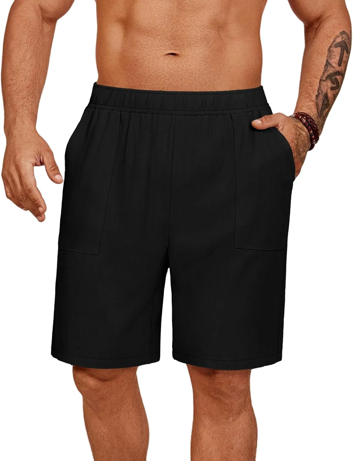 Riyiper 2 Pack Men's Big and Tall Linen Shorts, Drawstring Casual Shorts with Pockets Elastic Waist Beach Summer Shorts