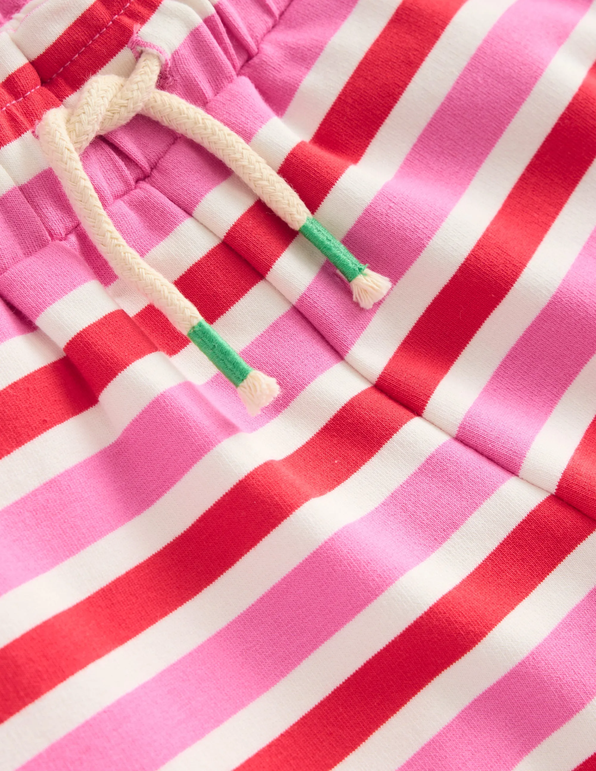 Ruffle Waist Sweat Shorts-Poppy Red/ Pink Stripe