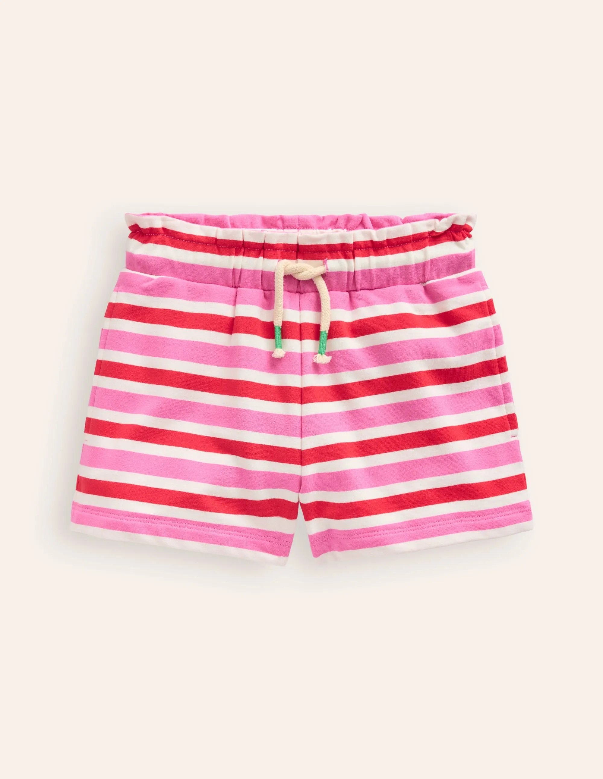 Ruffle Waist Sweat Shorts-Poppy Red/ Pink Stripe