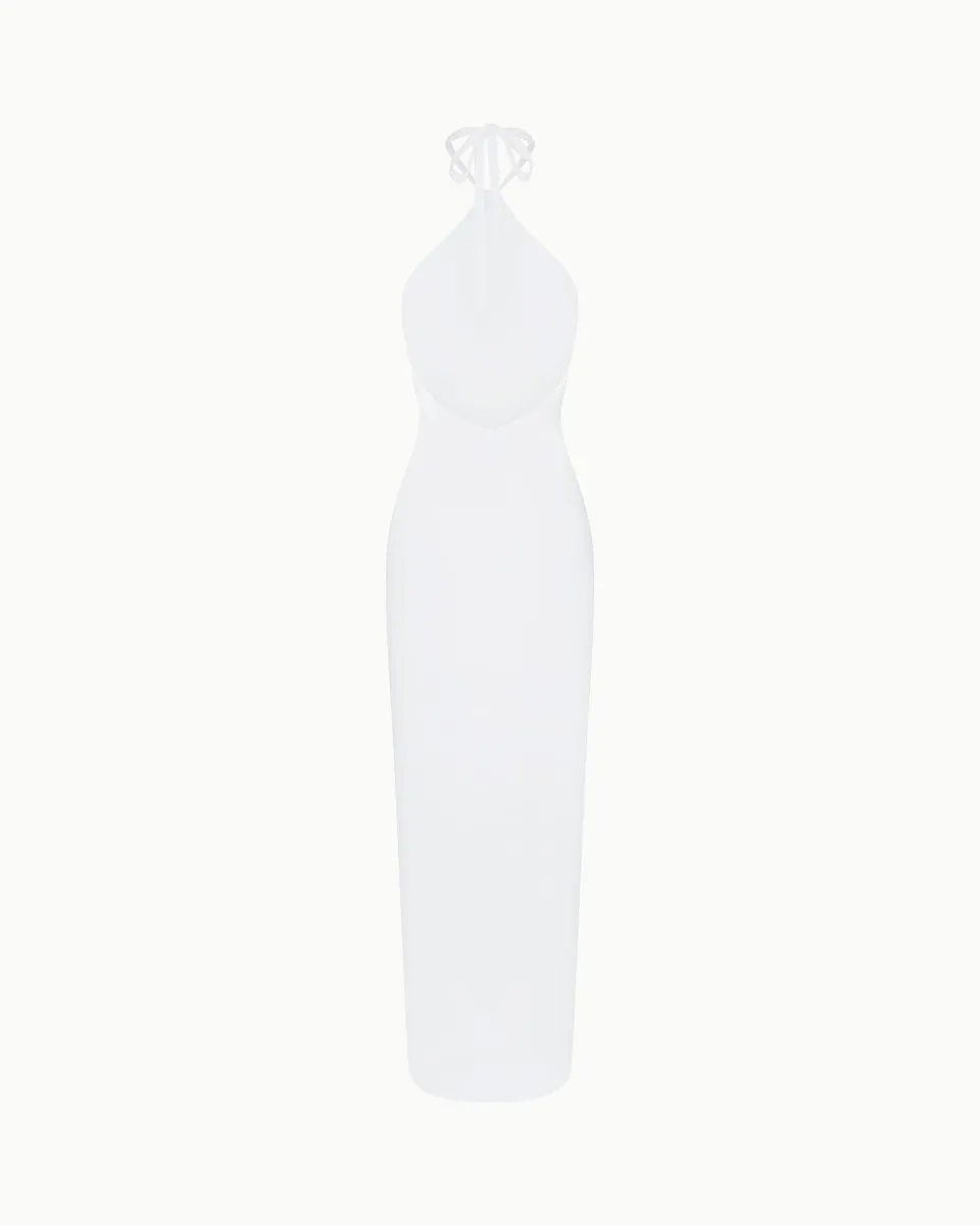 Soft Stretch Halter Maxi Dress | Pearl White