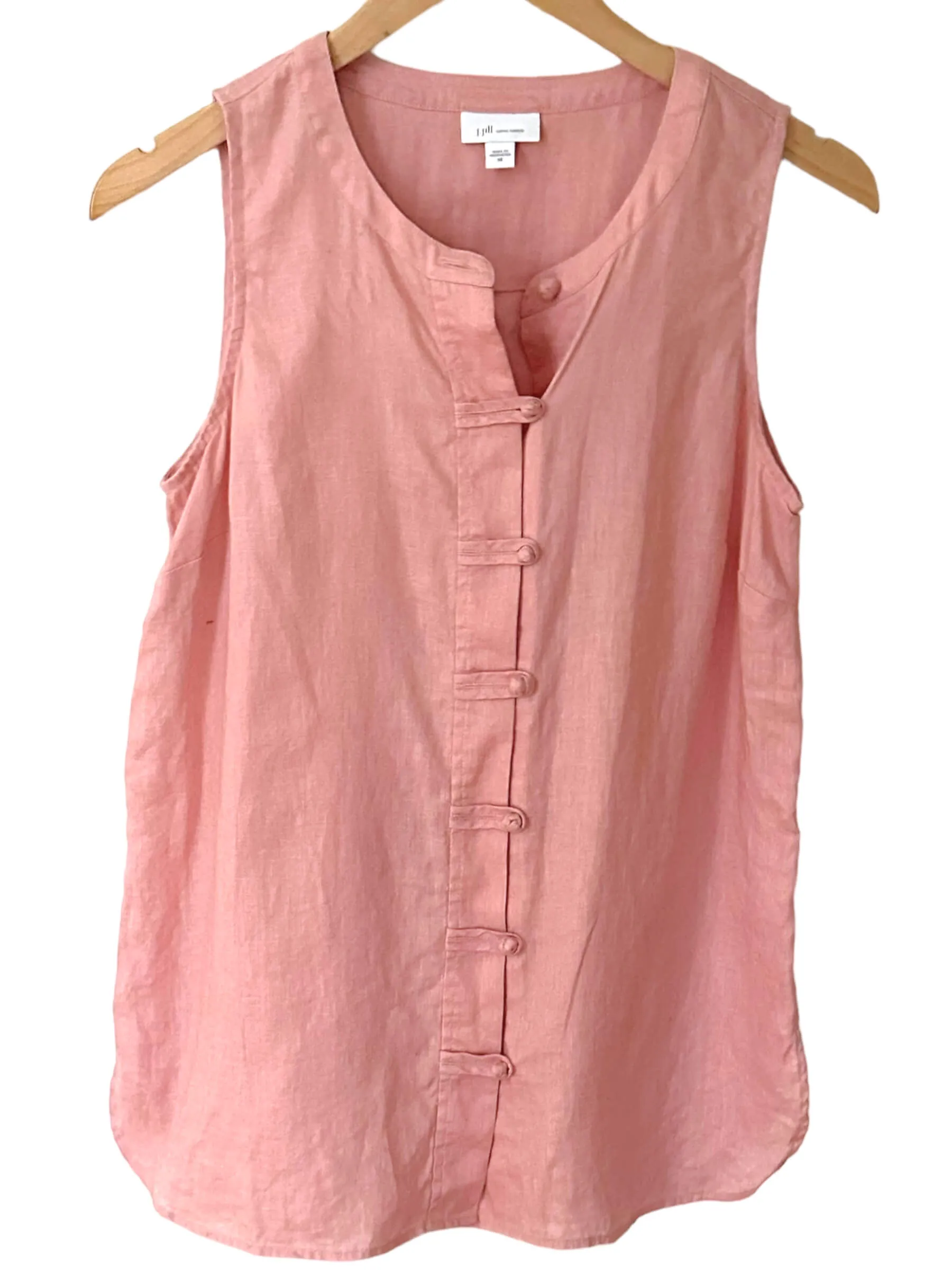 Soft Summer Pampas Sleeveless Button-Up Linen Top