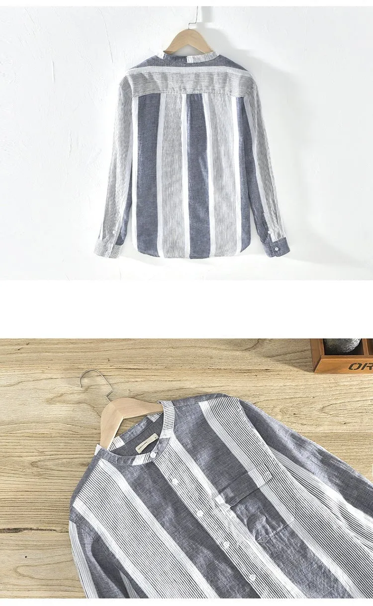 Soft Vertical Stripes Men Summer Linen Shirt