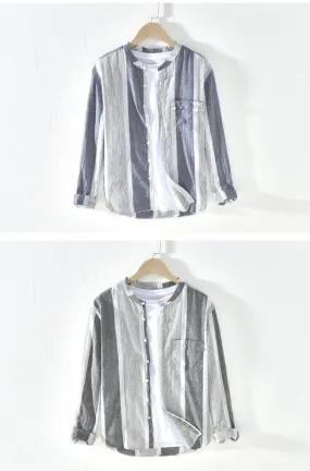 Soft Vertical Stripes Men Summer Linen Shirt