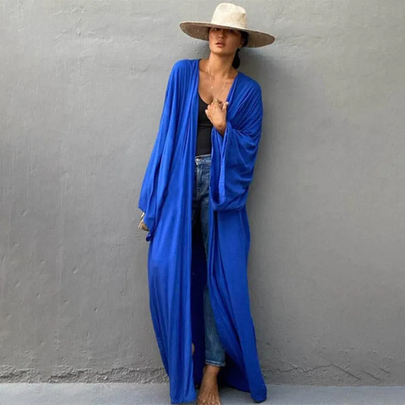 Solid Color Robe Style Beachwear Cover-Up with Belt