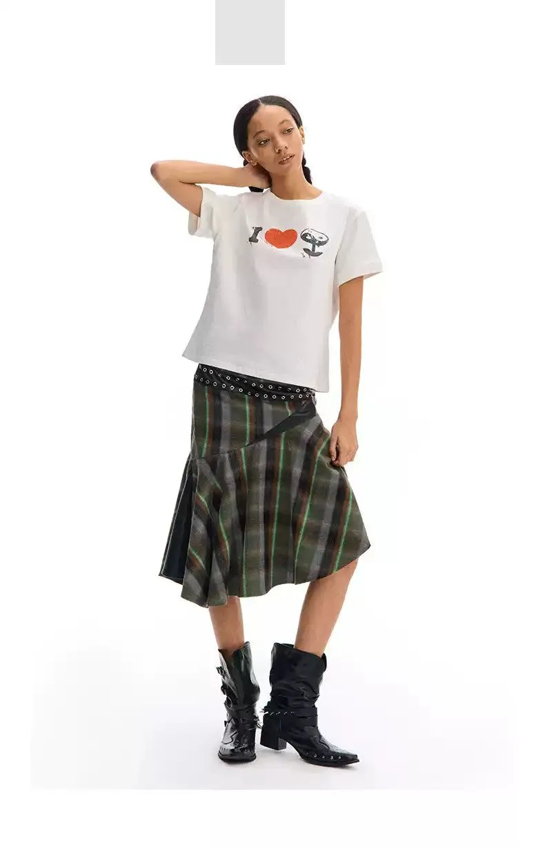 Spliced and Plaid Flowy Skirt