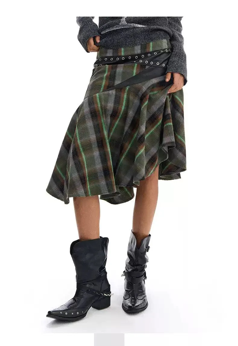 Spliced and Plaid Flowy Skirt