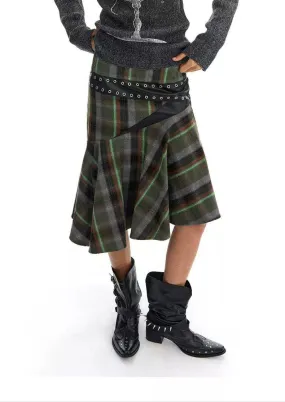 Spliced and Plaid Flowy Skirt