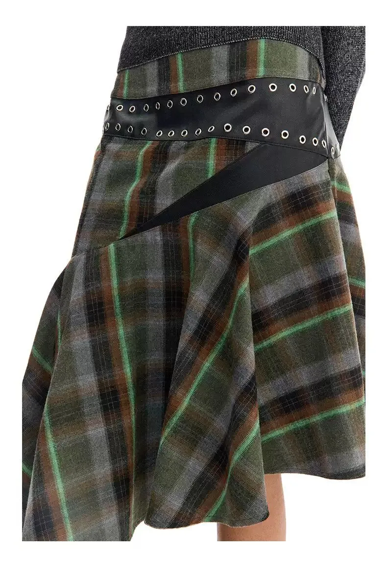 Spliced and Plaid Flowy Skirt
