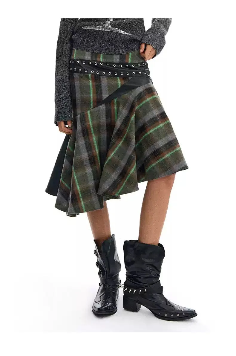 Spliced and Plaid Flowy Skirt