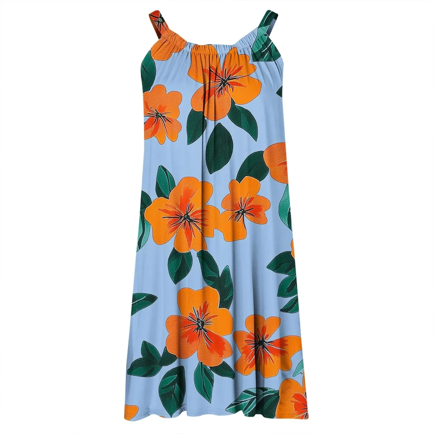 Summer Fashion Print Beach Short Dress for Women, Sleeveless Strappy Sundress Comfy Breathable Trendy Clothes