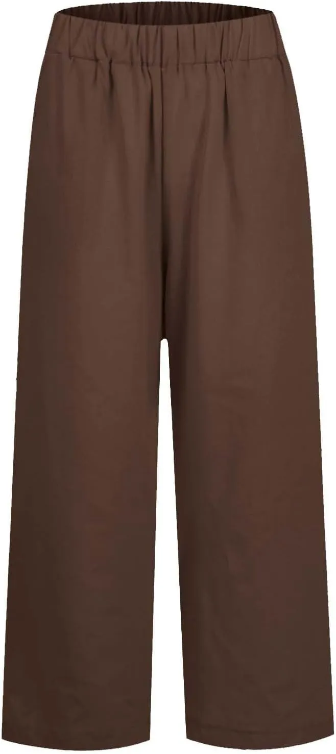Summer Pants for Women 2024 Casual Dressy Linen Beach Drawstring Capri Crop Pants 2024 Elastic Waist Crop Trousers