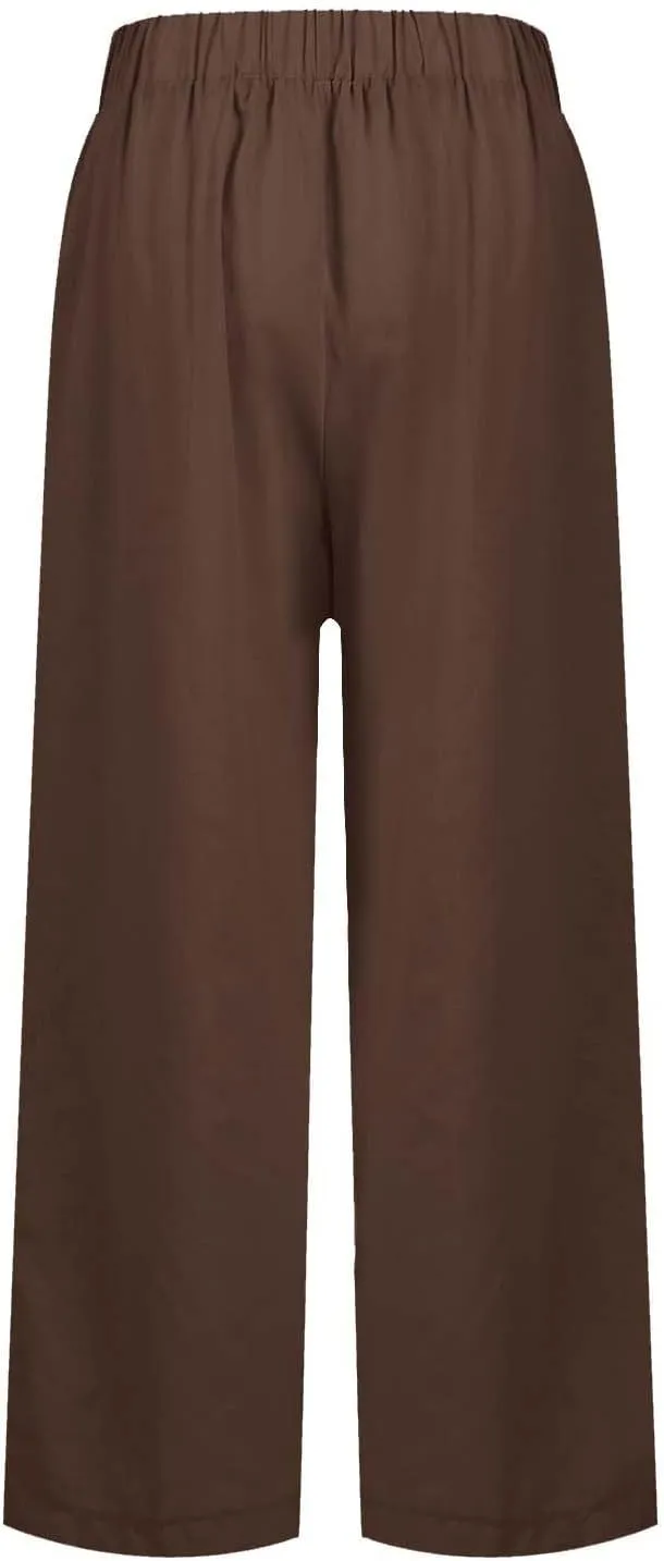 Summer Pants for Women 2024 Casual Dressy Linen Beach Drawstring Capri Crop Pants 2024 Elastic Waist Crop Trousers