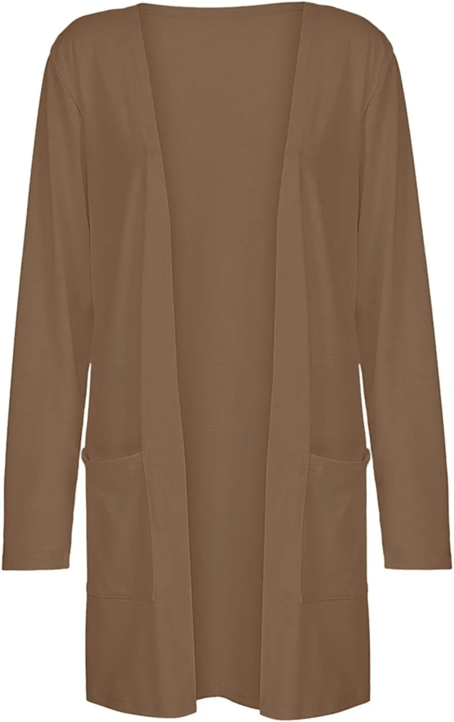 Summer Women's Long Sleeve Open Front Cardigan Casual Loose Lightweight Tops with Pockets