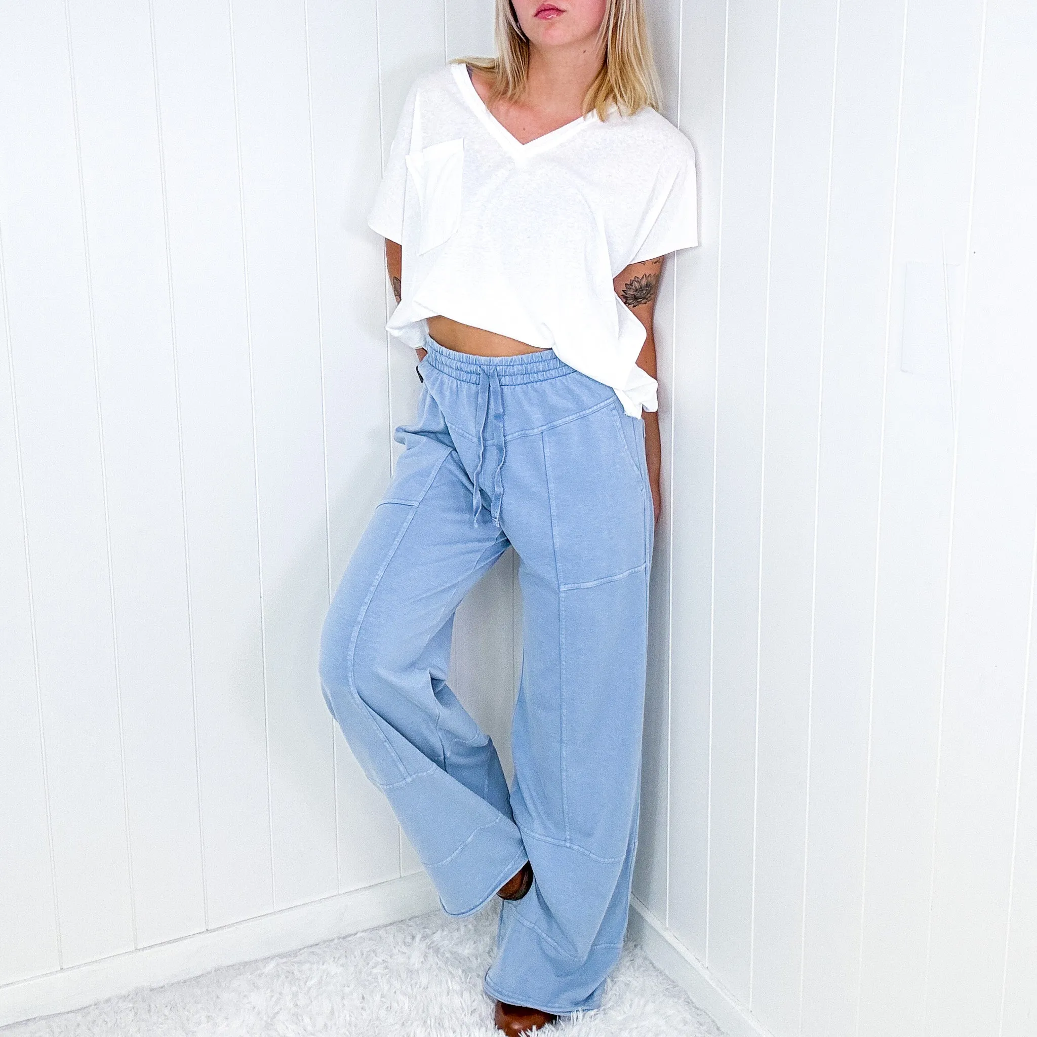 Terryfic Mineral Washed Lightweight Full Length Wide Leg Palazzo Pants in 5 Colors