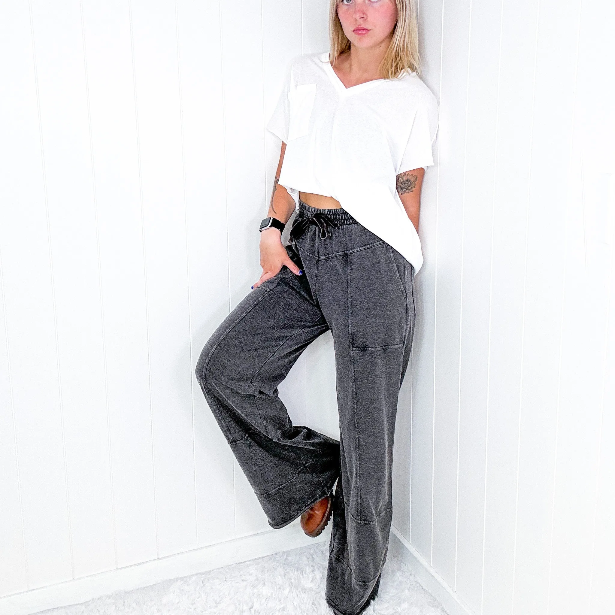 Terryfic Mineral Washed Lightweight Full Length Wide Leg Palazzo Pants in 5 Colors