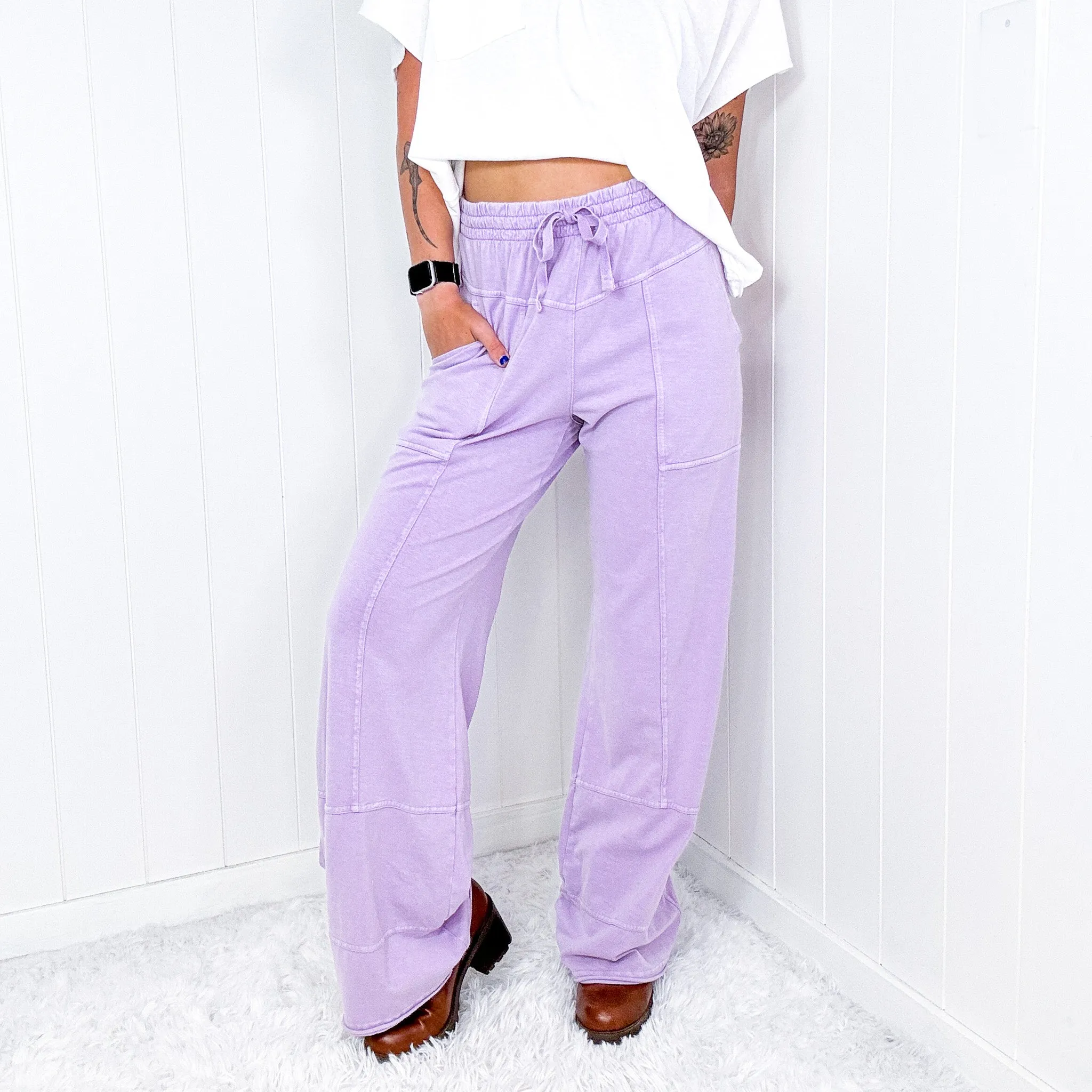 Terryfic Mineral Washed Lightweight Full Length Wide Leg Palazzo Pants in 5 Colors