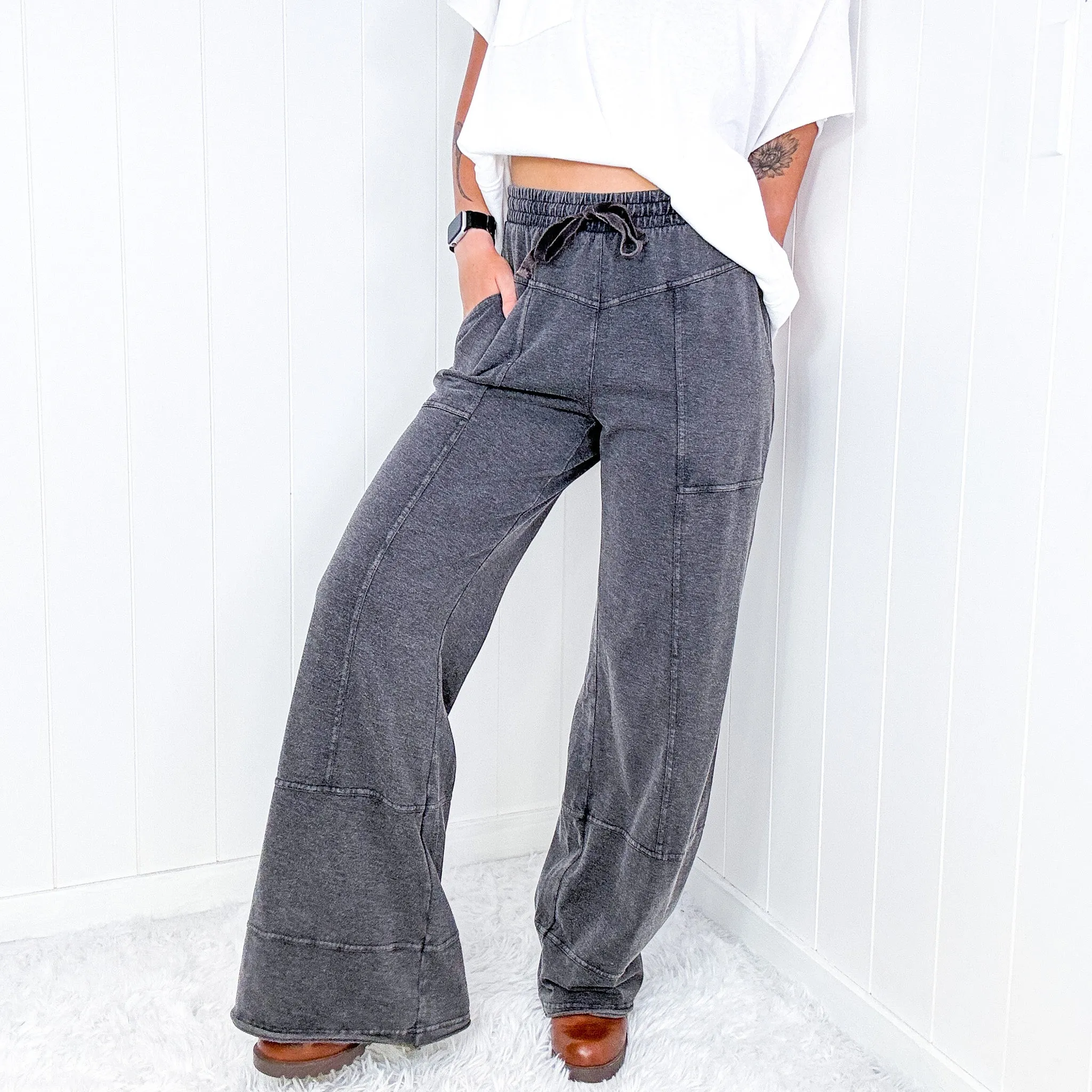 Terryfic Mineral Washed Lightweight Full Length Wide Leg Palazzo Pants in 5 Colors