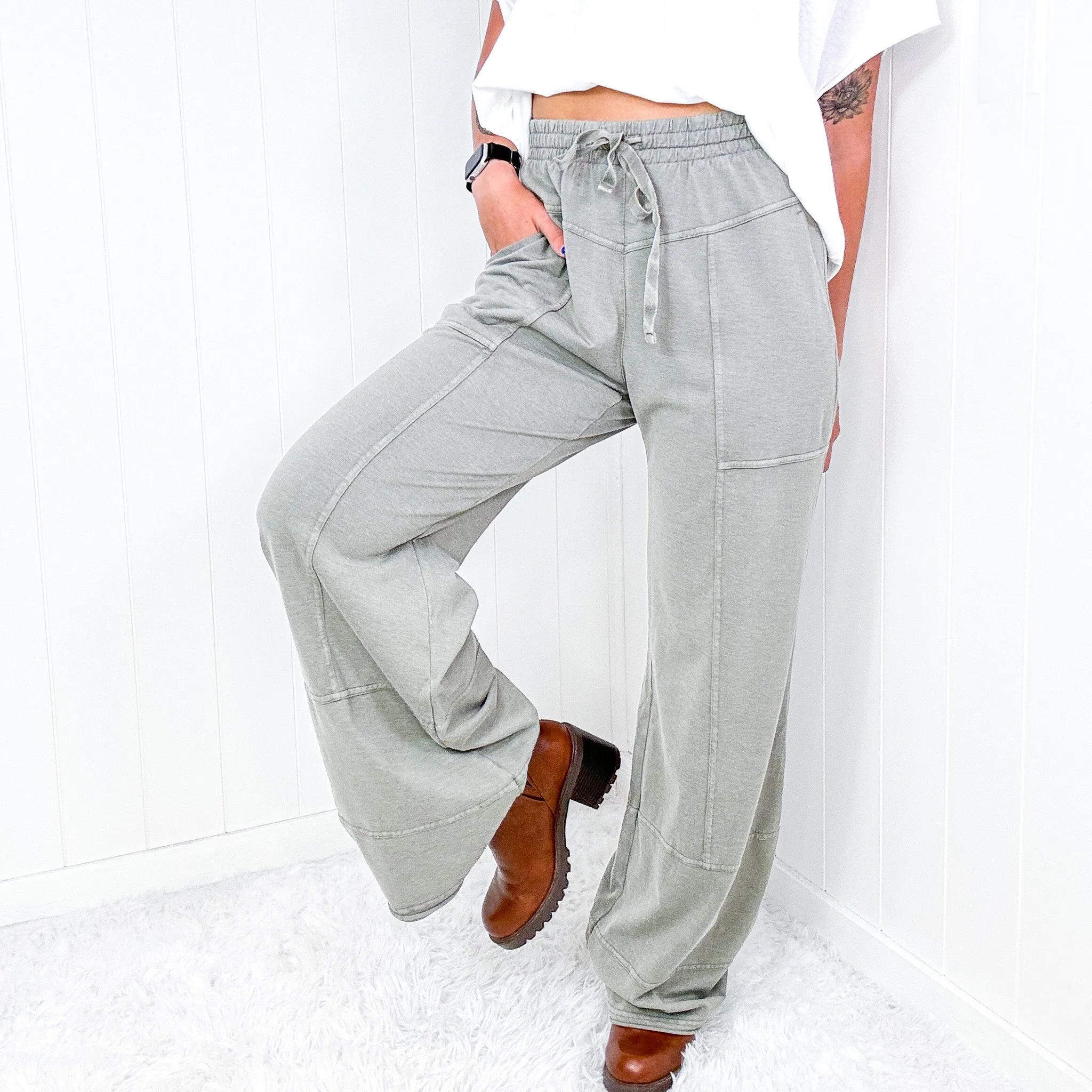 Terryfic Mineral Washed Lightweight Full Length Wide Leg Palazzo Pants in 5 Colors