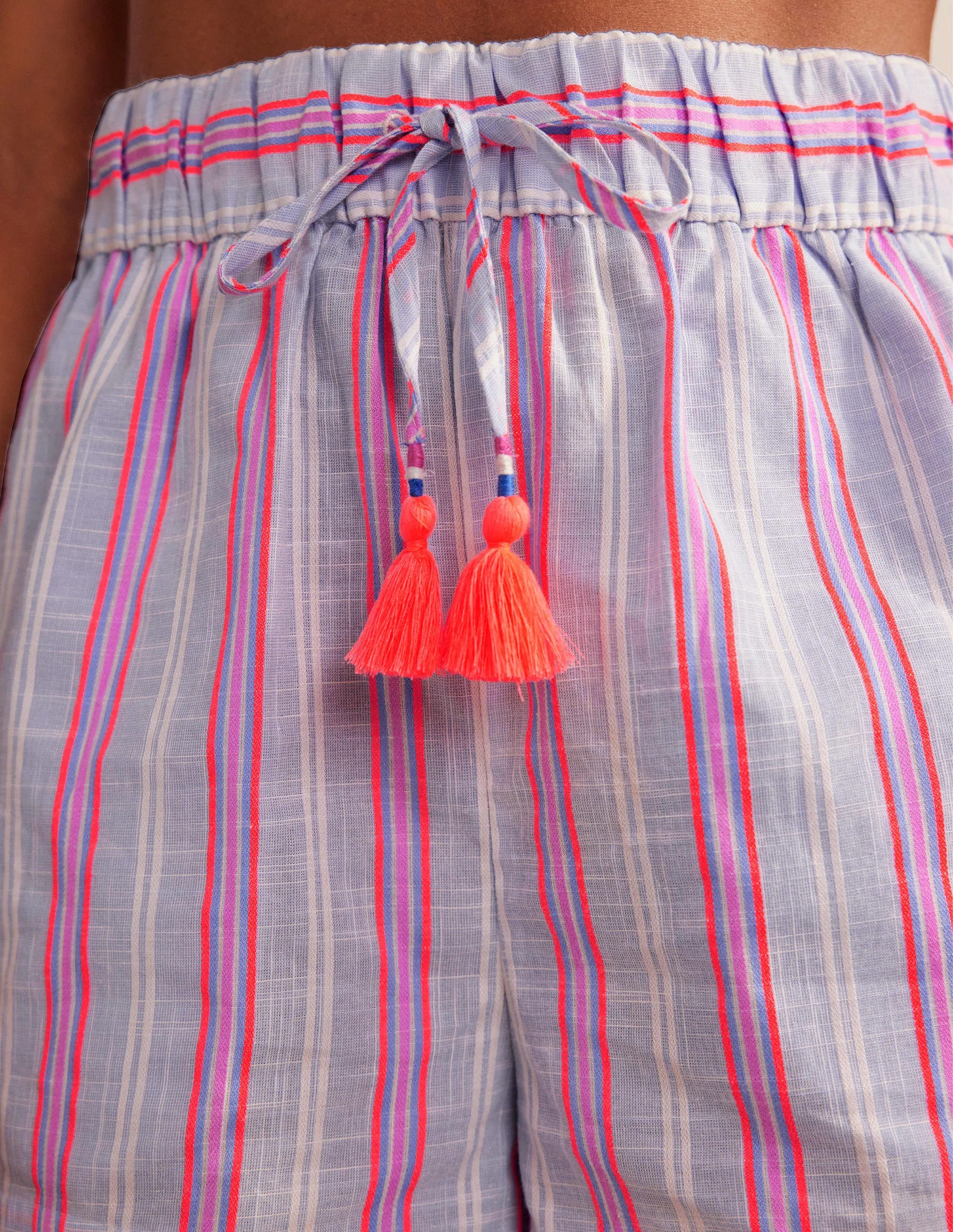 Tie Waist Striped Shorts-Blue and Watermelon Stripe