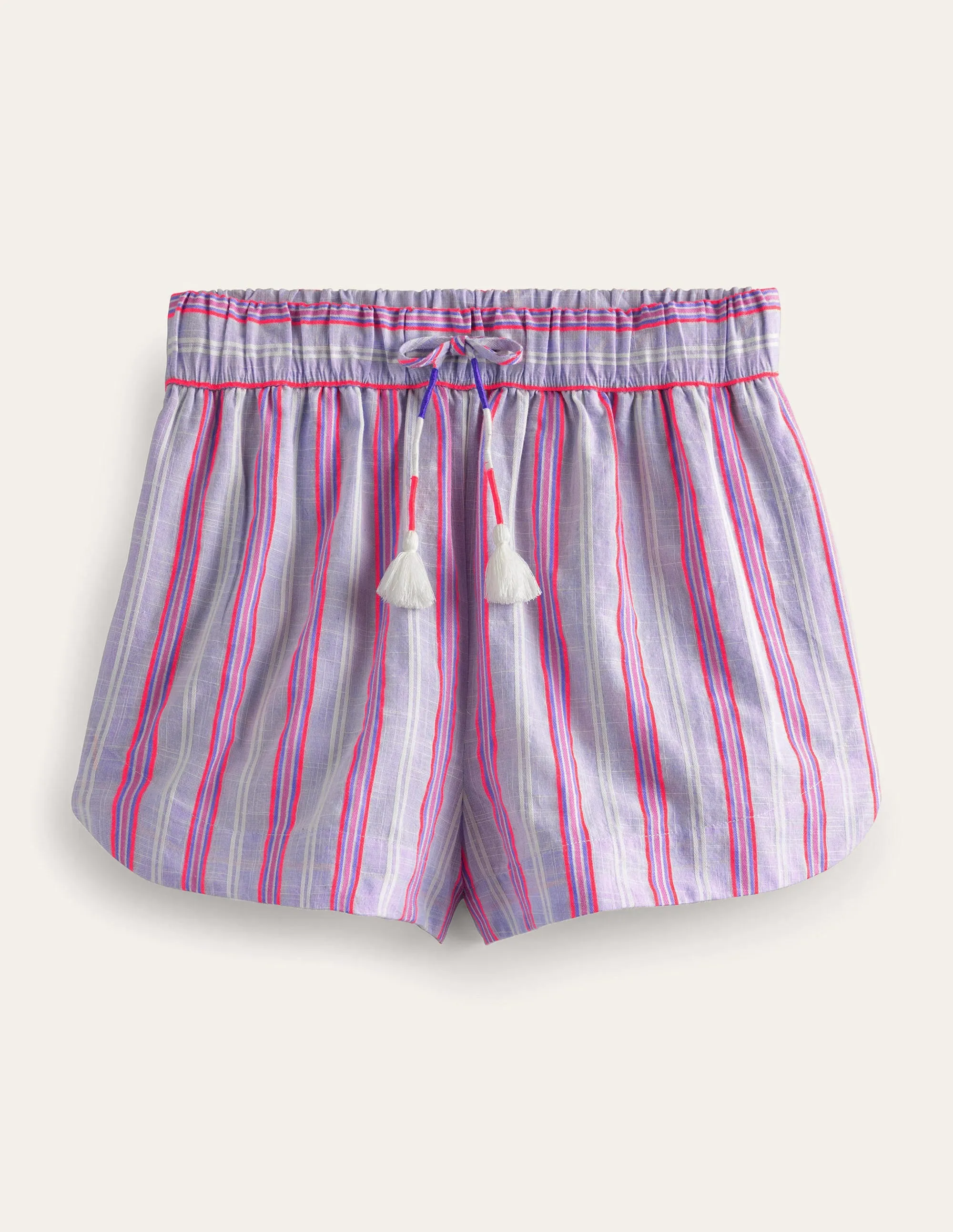 Tie Waist Striped Shorts-Blue and Watermelon Stripe