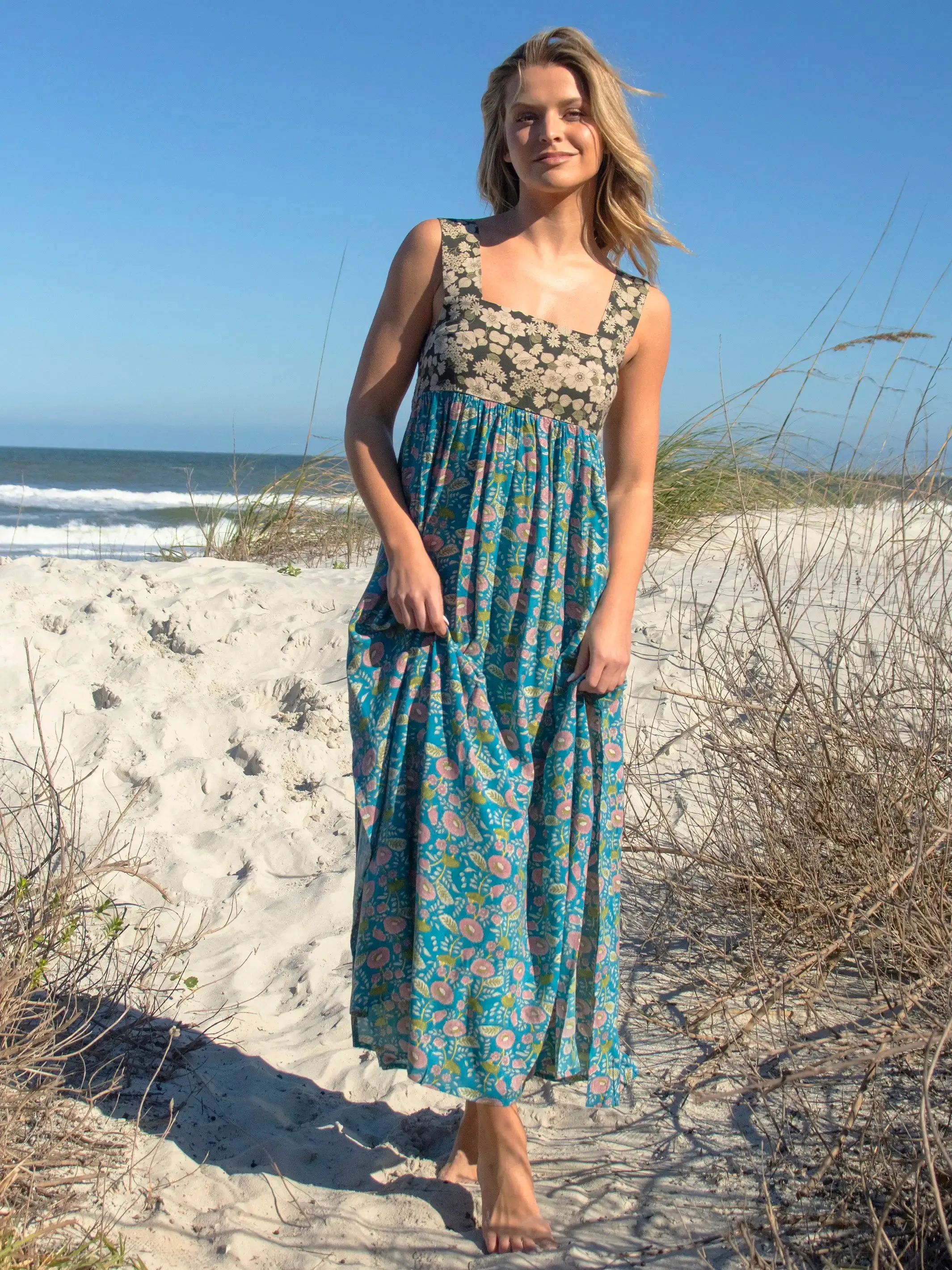 Tricia Maxi Dress - Black Blue Mix Floral