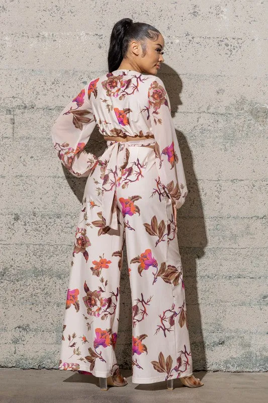 TWO PIECE SET CROP TOP, WIDE PANTS