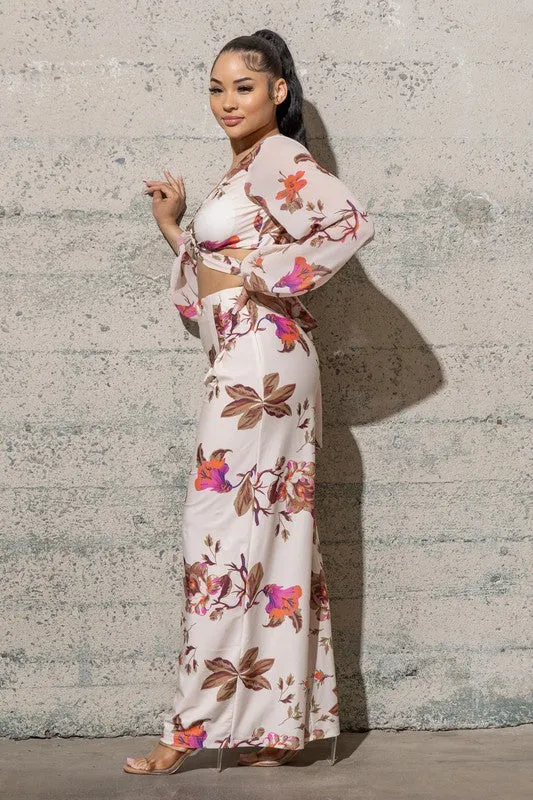 TWO PIECE SET CROP TOP, WIDE PANTS