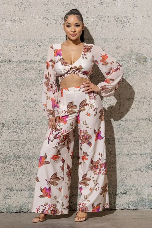 TWO PIECE SET CROP TOP, WIDE PANTS