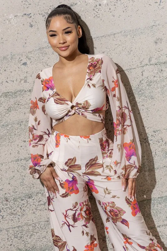TWO PIECE SET CROP TOP, WIDE PANTS