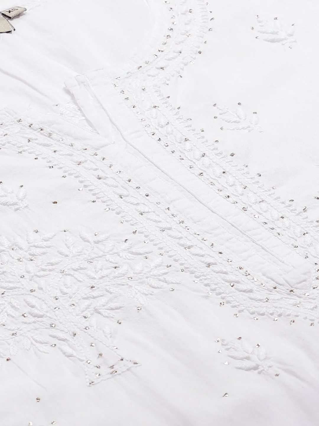 White Chikankari Kurta Set With Muqaish Work