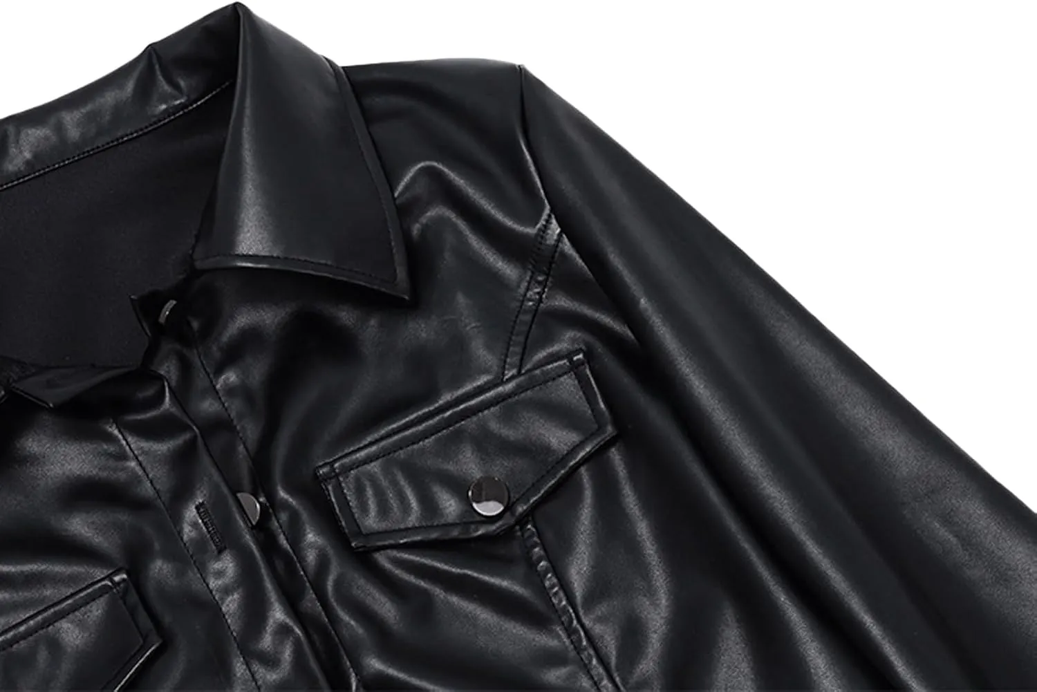 Women Crop Faux Leather Jacket Casual Long Sleeve Motorcycle Jacket Button Down Crop Leather Jacket Fall Outwear Coat