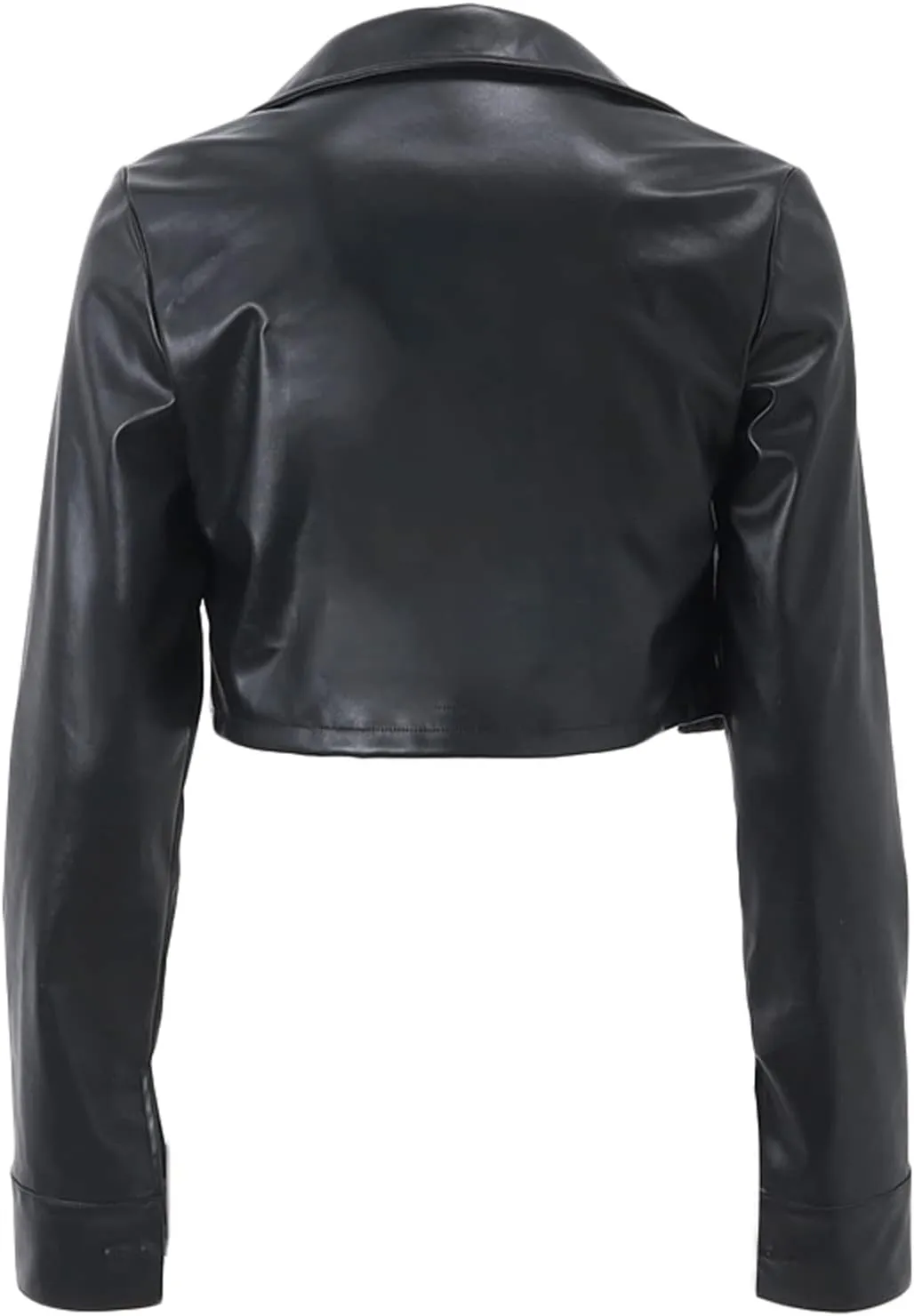 Women Crop Faux Leather Jacket Casual Long Sleeve Motorcycle Jacket Button Down Crop Leather Jacket Fall Outwear Coat