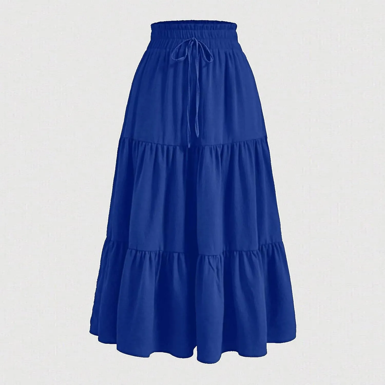Women Floral Boho Long Skirts Drawstring Waist Vacation Hawaiian Maxi Skirt Flower Print Pleated Half Dress