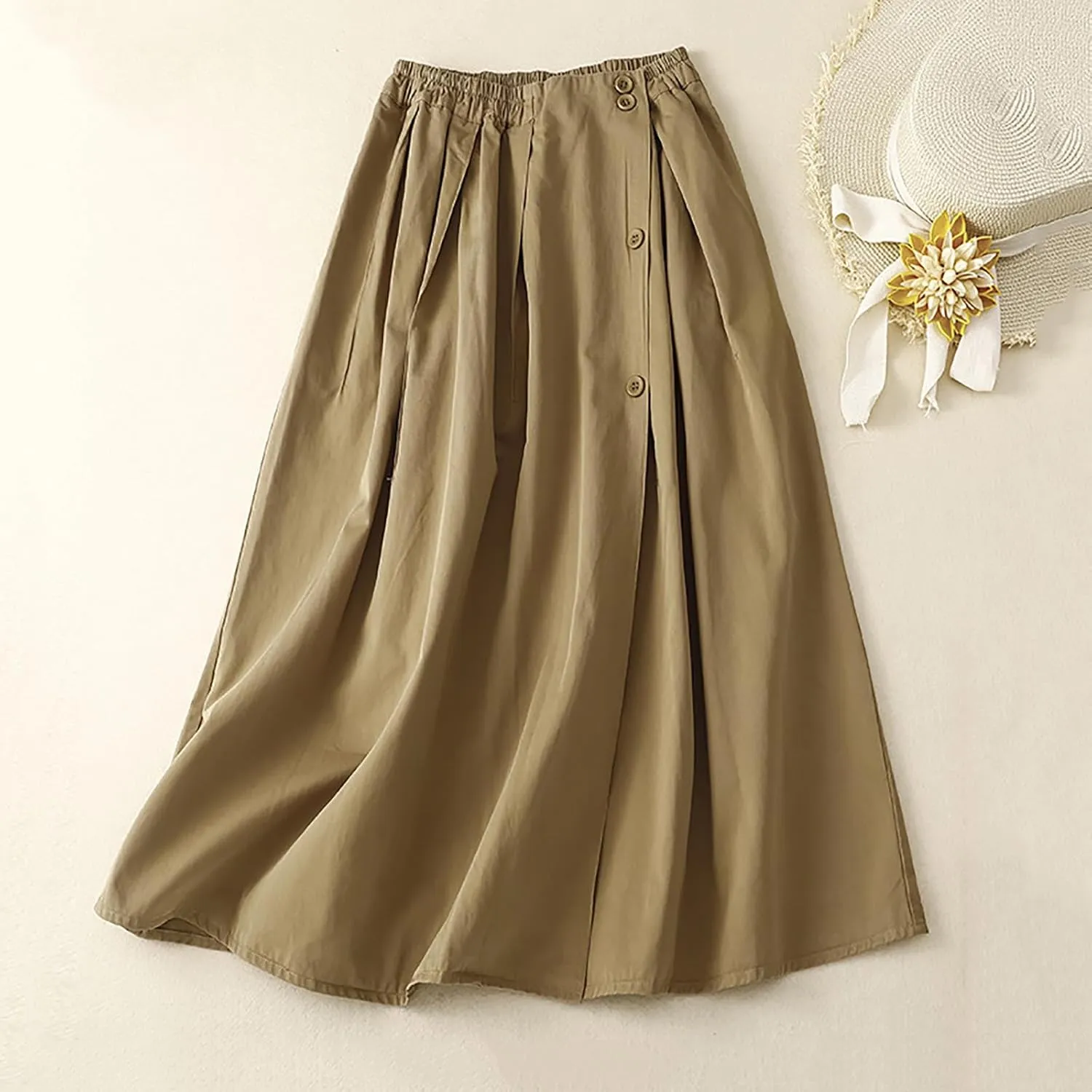 Women Midi Aline Swing Skirt with Button Plain Stretchy Skirts Fashion Lounge Skirts Journey Skirts All-Match Skirt