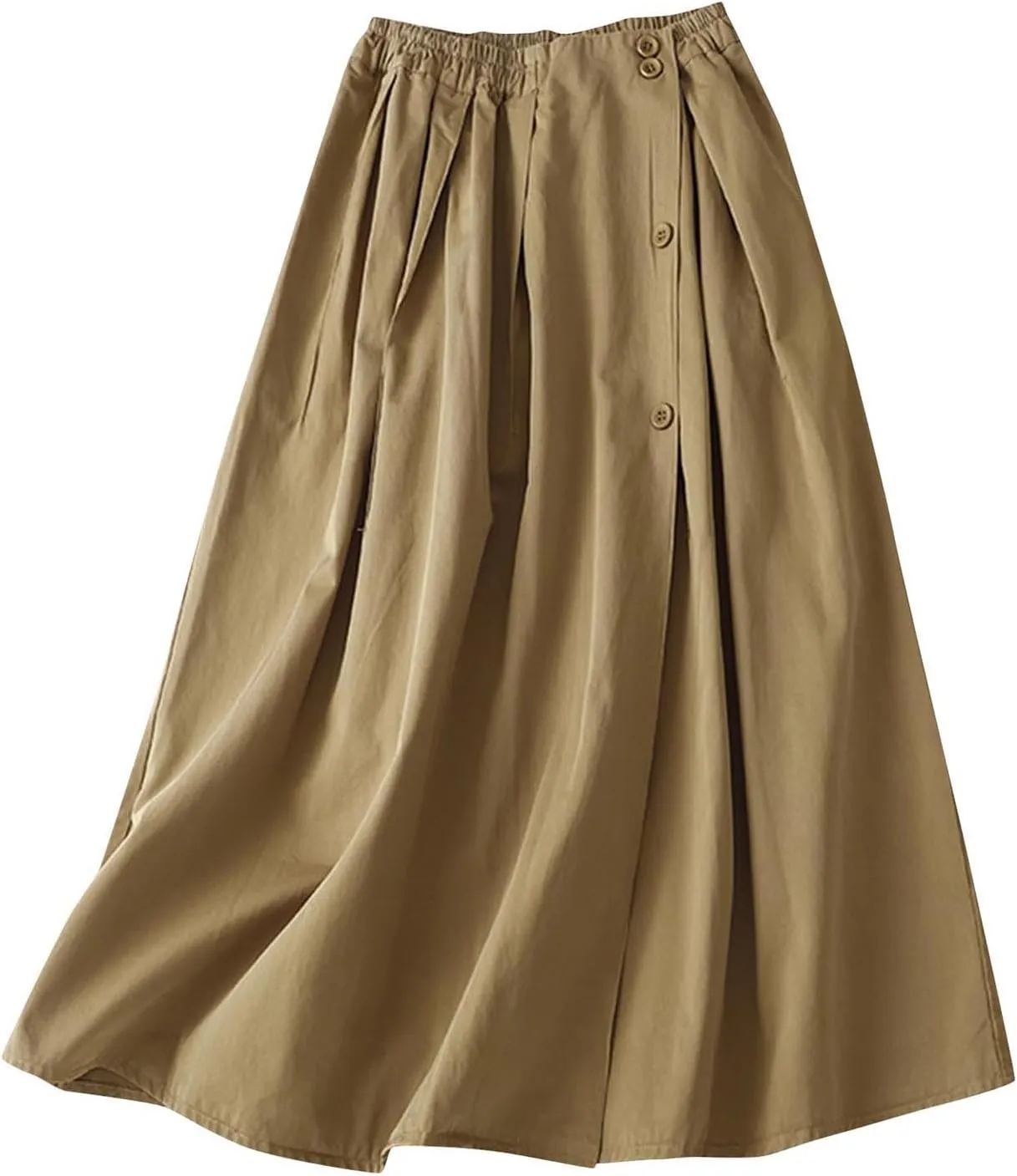 Women Midi Aline Swing Skirt with Button Plain Stretchy Skirts Fashion Lounge Skirts Journey Skirts All-Match Skirt