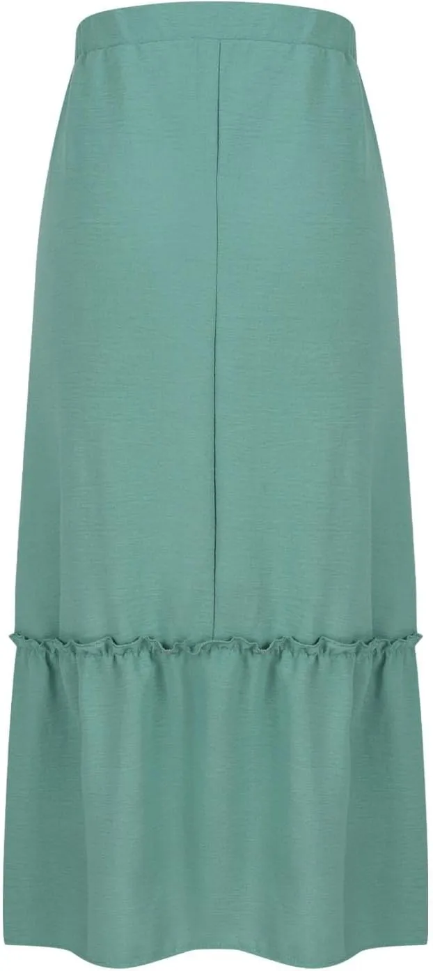 Women Ruched Ruffle Skirts Midi Length Summer Beach Half Dress Casual Vacation Skirt Trendy Cruise Clothes