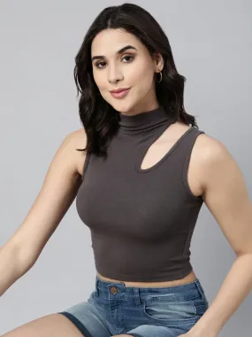 Women Solid Grey Tank Crop Top