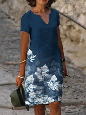 Women's A Line Dress Knee Length Dress Green Blue Short Sleeve Floral Print Spring Summer V Neck Basic Casual Loose 2023 S M L XL XXL 3XL / 3D Print