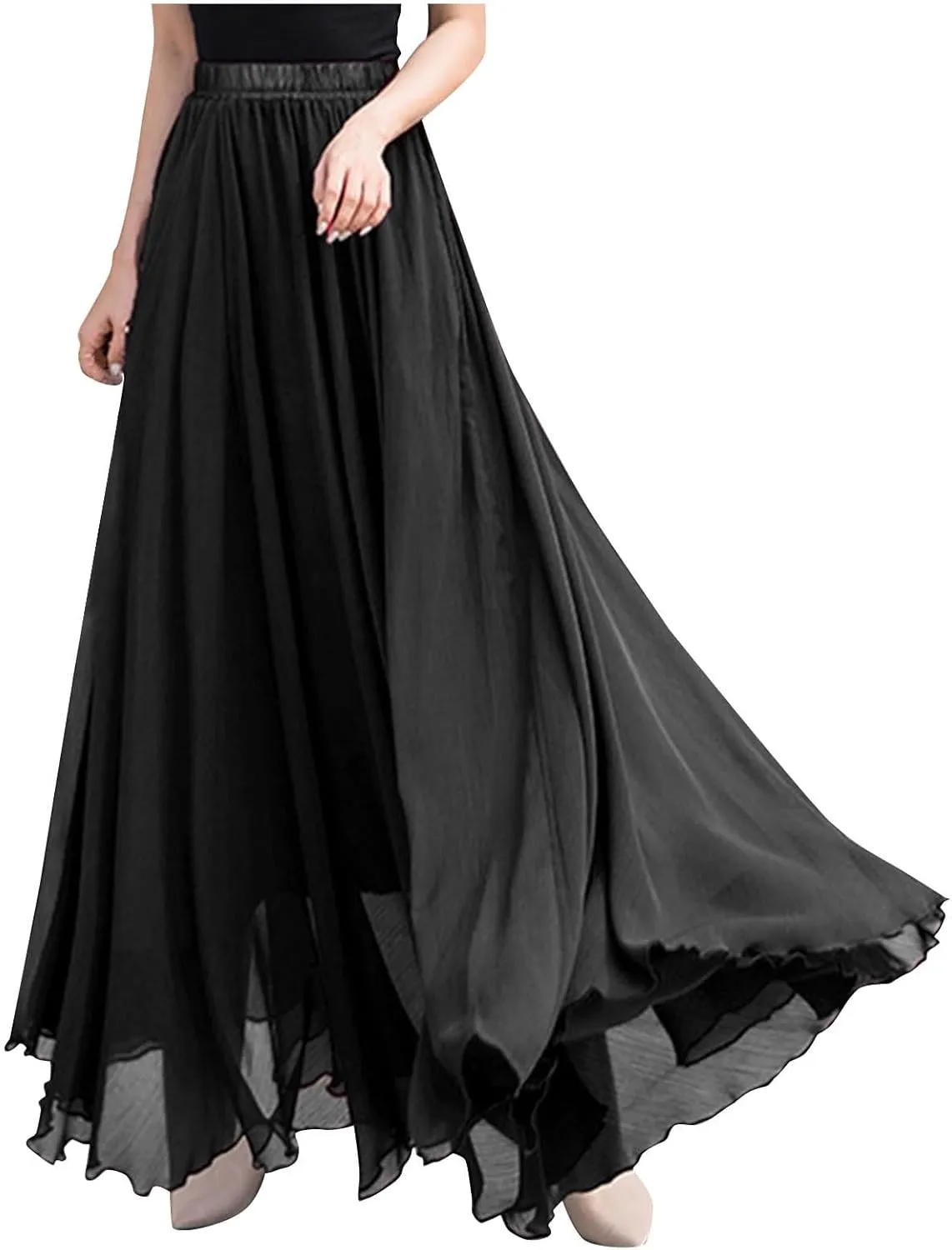 Womens A-Line Maxi Skirts Ruffle Elastic Waist Pleated Long Skirt Summer Beach Vacation Casual Loose Clothes 2025
