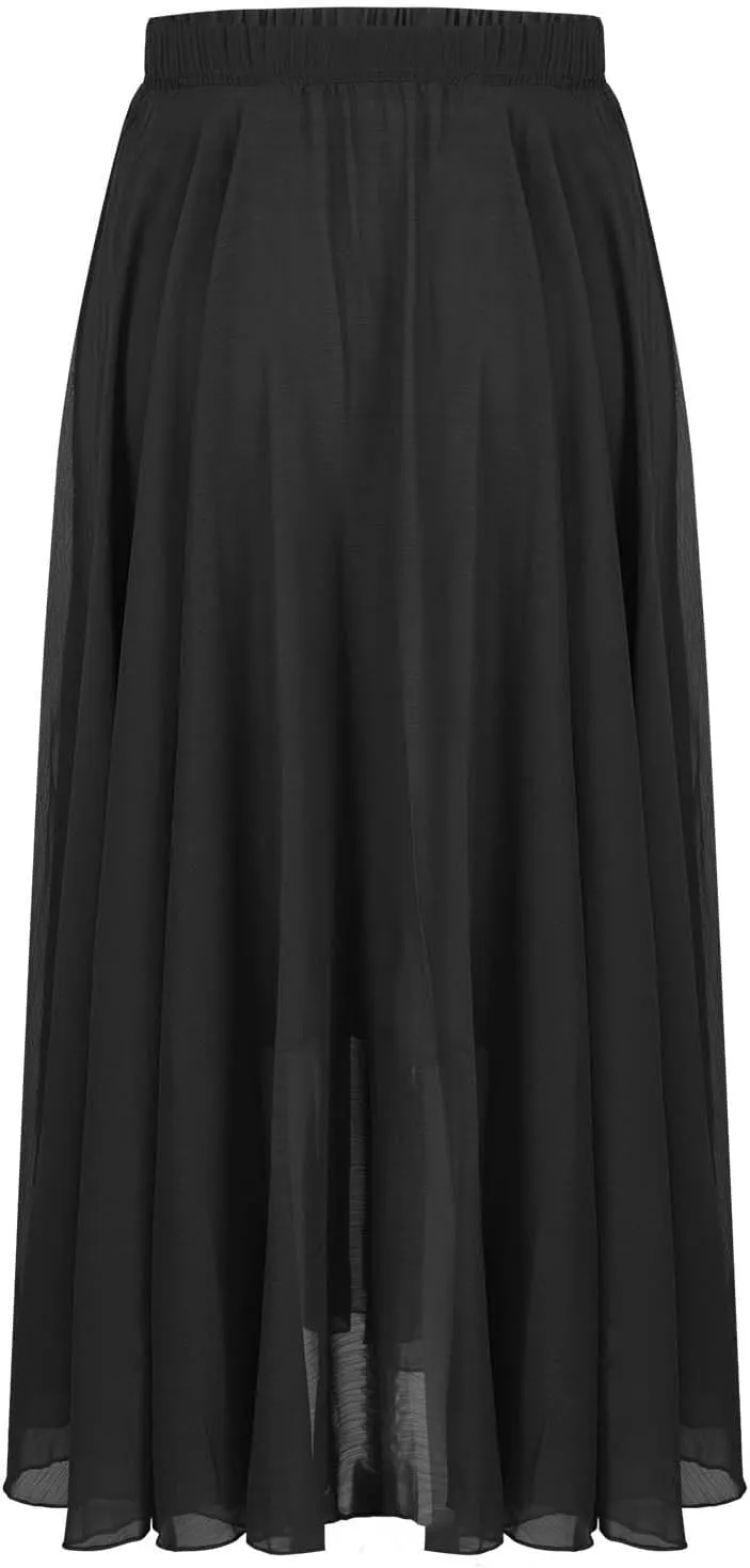 Womens A-Line Maxi Skirts Ruffle Elastic Waist Pleated Long Skirt Summer Beach Vacation Casual Loose Clothes 2025