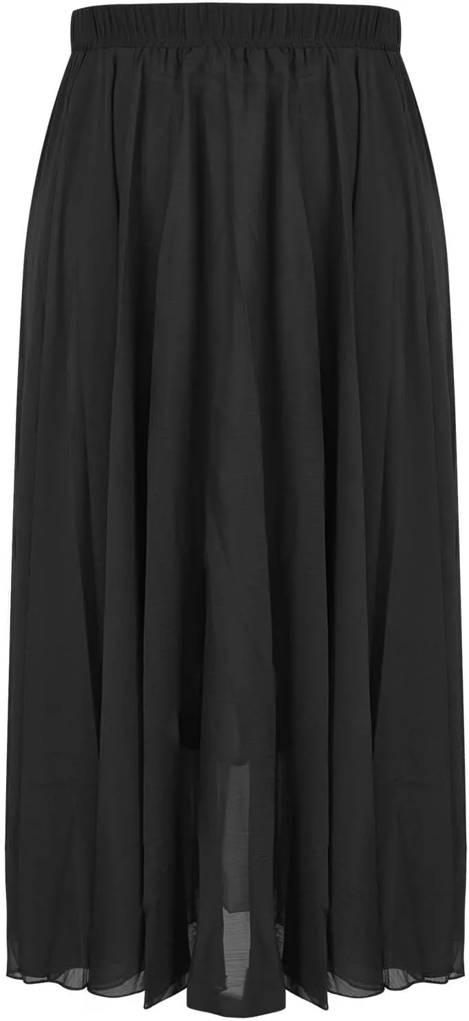 Womens A-Line Maxi Skirts Ruffle Elastic Waist Pleated Long Skirt Summer Beach Vacation Casual Loose Clothes 2025